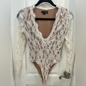 JLUXLABEL Cream Floral Lace Bodysuit